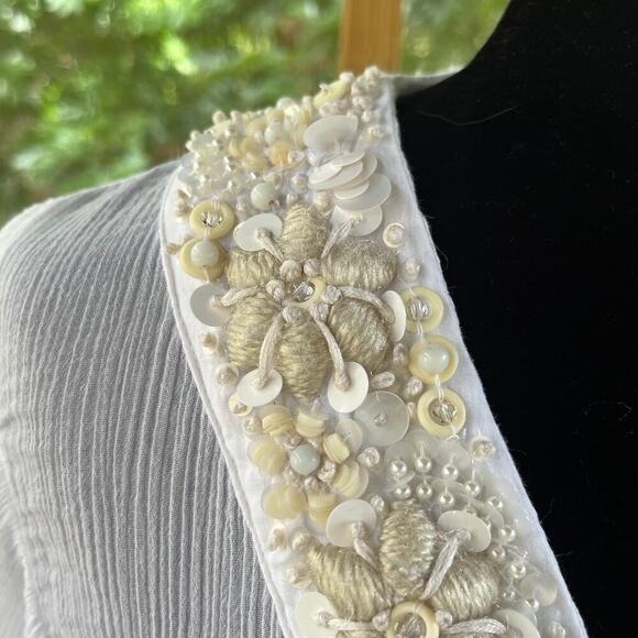 Calypso St. Barth White Gauzy Beaded Boho Blouse Size M - Picture 8 of 10